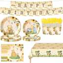 142pcs Classic Bear Baby Shower Decorations Baby Shower Party Tableware with Plates, Napkin, Forks, Cups Banner And Tablecloth for Birthday Party Supplies Set Serves 20 Guests (Yellow)