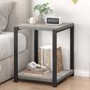 FOLUBAN Modern Side Table, Square End Table with Storage for Living Room Office, Rustic Bedside Table for Bedroom, Small Spaces, Light Grey, 18 inch