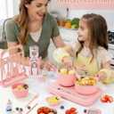 Cooking Sets Real Electric Dual Stove - Montessori Real Cooking Set with Mini Kitchen Tools, Safe Utensils, Apron & Cookware - Great for Pretend Play Montessori Learning (Pink)