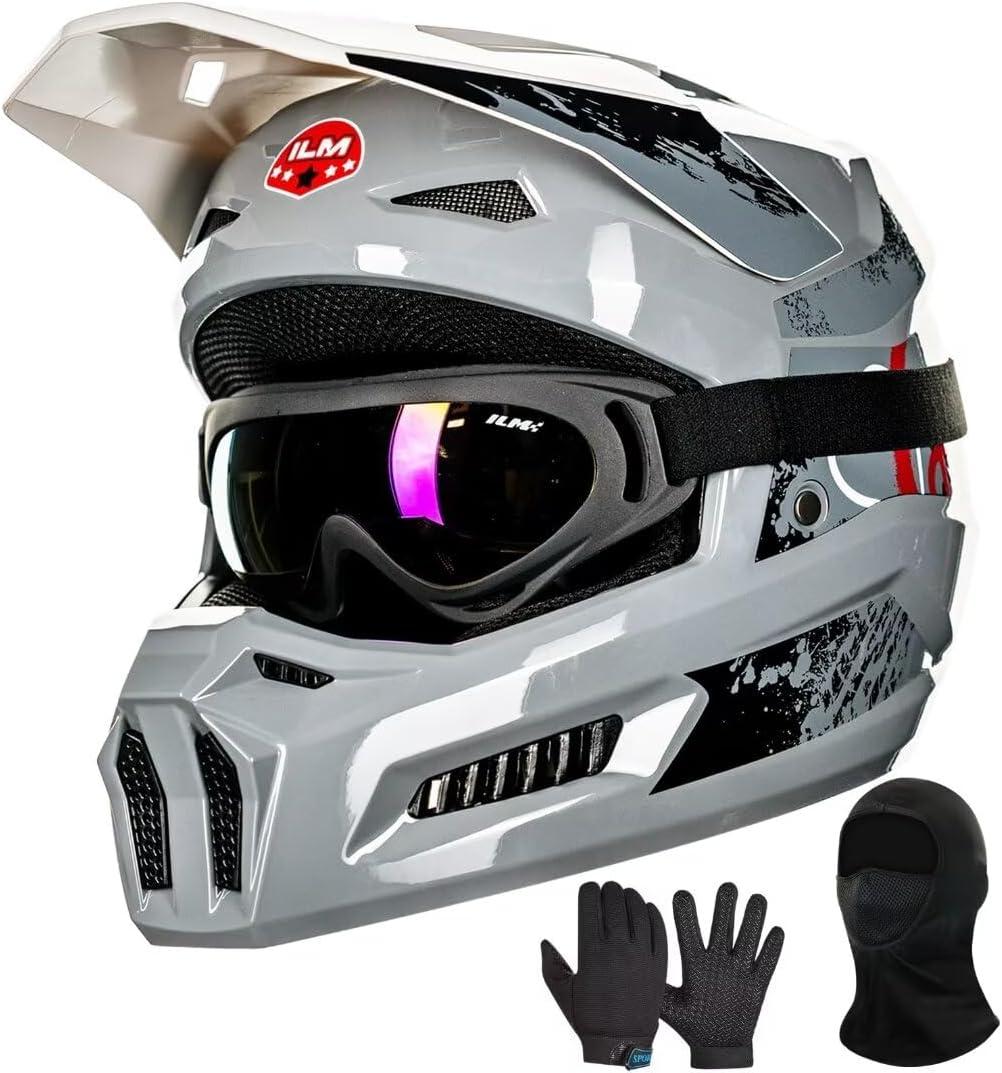 ILM Youth Dirt Bike Helmets Kids ATV Helmet Motorcross BMX Off Road Motorbike with Goggles Gloves Mask DOT Model MT601Y (Angry Face, Youth-Medium)