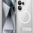 Hiooloon for Samsung Galaxy S25 Ultra Magnetic Case Clear Compatible with MagSafe, Built-in 2-Way Kickstand [Horizontal & Vertical Stand] Crystal Clear Slim Fit Rugged Cover (Clear)