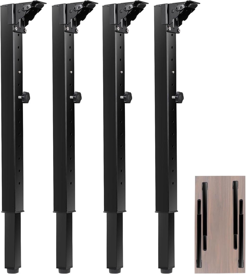 Folding Adjustable Square Table Legs 4 PCS, Adjustable Height 25- 34 DIY Desk Legs, Foldable Furniture Legs Set for Outdoor Camper, RV, Coffee Dinner Table, Tabletops, Kitchen