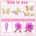Honoson 22 Pcs 3 Sizes Large Butterfly Party Decorations 3D Giant Pastel Flowers Decors 2 Layer Paper Butterfly 12" 10" 8" Paper Flowers for Birthday Party Wedding Baby Shower Spring(Gold, Purple)