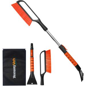 YeewayVeh 35 inch Ice Scrapers for Car Windshield, Extendable Snow Brush for Car with Foam Grip & Additional Handhold, 2 in 1 Detachable & Scratch-Free Snow Scraper for Car Truck SUV, Orange