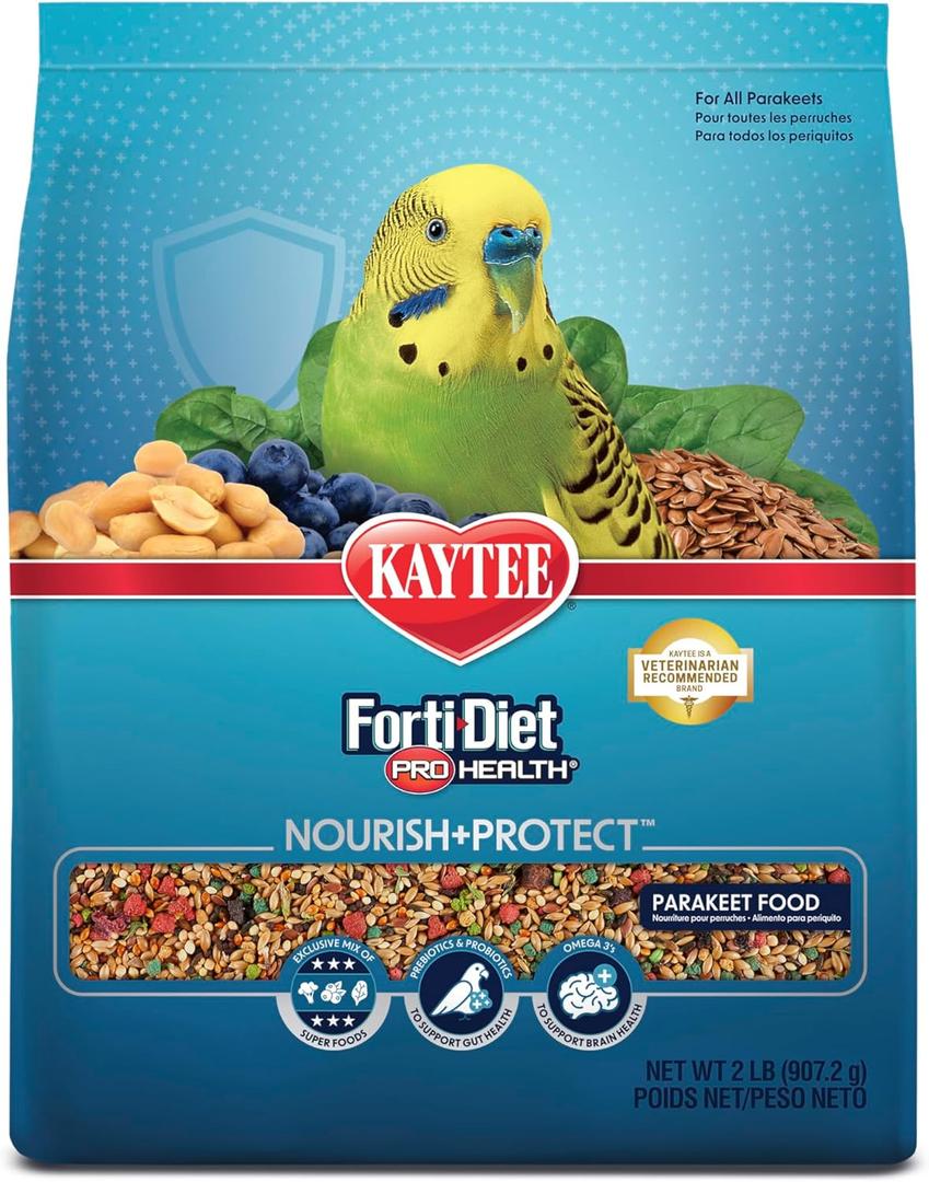 Kaytee Forti-Diet Pro Health Nourish+Protect Parakeet Food, Comprehensive Nutrition Backed by Science, Digestive Health, Immune Support, 2 pounds