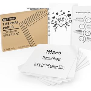 100 Sheets Thermal Printer Paper, 8.5"x 11" US Letter Size - High-Efficiency Durable Printing for Home Work, Printing Contract, Picture, Compatible with Most Thermal Printers (100 Sheets)