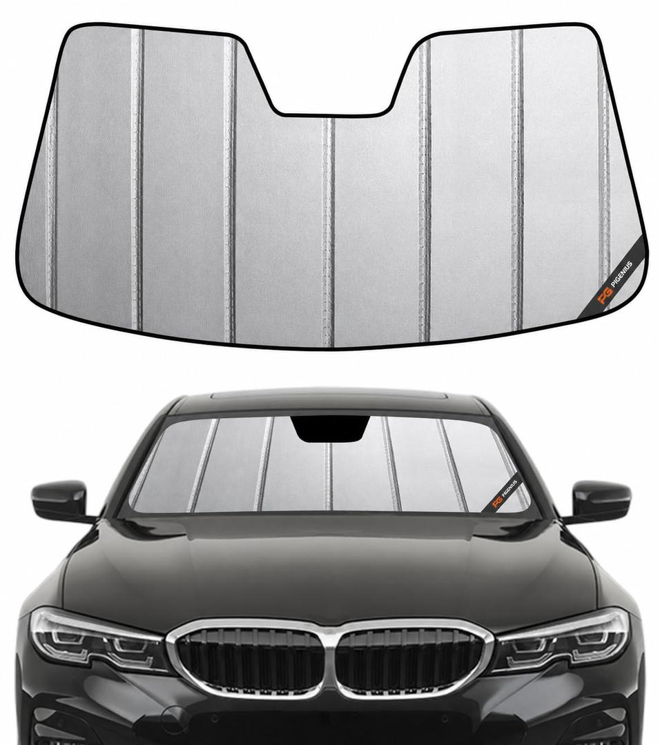 Pigenius Custom Fit Windshield Sunshade for BMW 3 Series Sedan & M3 2019-2022, Fits 330i 330e M340i M3, Premium Grey Leather Finish