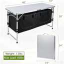 JOUYEK Camping Table, Folding Camping Table with Storage, Portable Kitchen Table, Lightweight, 3 Heights Adjustable Camping Furniture for BBQ, Picnic, Camping, Hiking, Beach, Outdoor Black