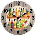 CHGCRAFT Various Drinks Wall Clock 12 Inch Fruits Clock Battery Operated Silent Non Ticking Light Colored Wooden Boards Round Decorative Clocks for Home Office Decoration