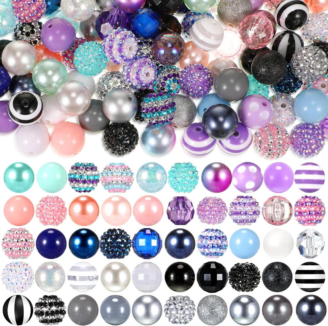 20mm Rhinestone Bubblegum Beads for Pens Mixed Crystal Resin Chunky Beads for DIY Craft Keychain Necklace Bracelet Jewelry Making (Mermaid Color)