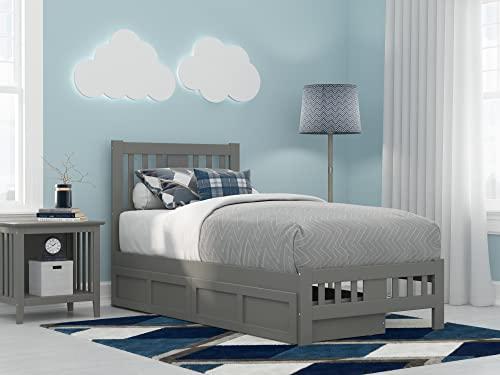 AFI, Tahoe Twin Platform Bed with Matching Footboard & Set of 2 Under-Bed Storage Drawers, Grey