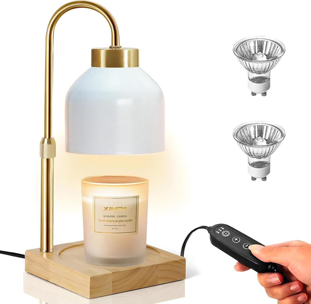 Xiwoa Electric Candle Warmer Lamp with 2H/4H/8H Timer Dimming Height Adjustable Safety Night Lamp, Home Scented Jar Candles Decor Gifts (White)