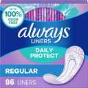Always Daily Protect Liners, Regular Length, Unscented, 96 Count 