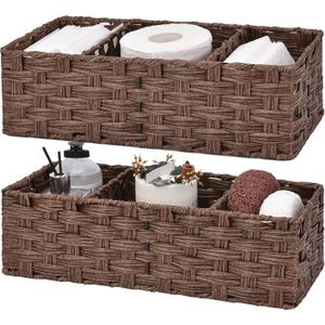 GRANNY SAYS Bathroom Baskets for Organizing, Wicker Baskets for Shelves, Toilet Storage Basket with Dividers, Small Basket for Organizing, Brown, 2-Pack