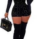 Uni Clau Women Sexy See Through Long Sleeve Short Jumpsuits Sheer Mesh Patchwork Skinny Pants Club Rompers (Black, M)
