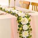 Yastouay 2 Pcs Flower Garland with Lights, 12 Ft White Rose Floral Garland Fake Flowers for Wedding Arch Party Tables Backdrop Decor