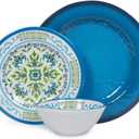 Melamine Dinnerware Sets 12 Pcs, Melamine Plates, Party Plates and Bowls Sets, Camping Dishes Set for 4, Unbreakable, BPA-Free, Dishwasher Safe Green flowers