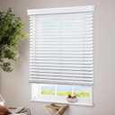 LazBlinds Cordless Faux Wood Blinds, 36" W x 48" H, White | Room Darkening & Light Control, 2 Inch Horizontal Window Blinds with Crown Valance, Blinds for Indoor Windows