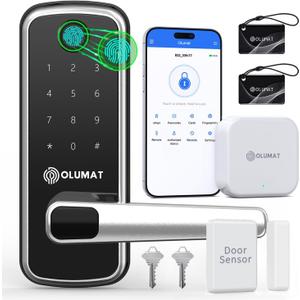 Smart Door Lock, OLUMAT Keyless Entry Door Lock Fingerprint Door Lock with Keypad Digital Lock with Handle for Home, Rental, Garage, Office and Hotel