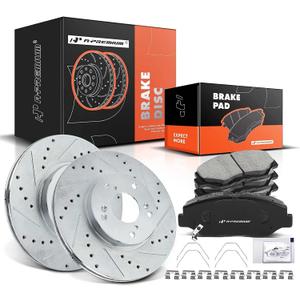 A-Premium 11.10 in (282mm) Front Drilled and Slotted Disc Brake Rotors + Ceramic Pads Kit Compatible with Honda and Acura Models - Accord 03-12/14-17, Civic 13-18, CR-V 02-04, Element 03-11, ILX 14-15