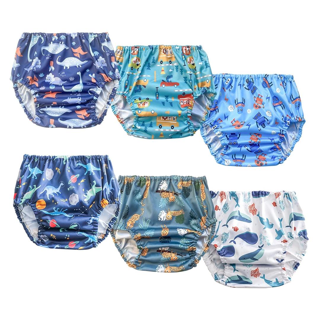 BISENKID 6 Packs Waterproof Plastic Underwear Covers for Potty Training and Good Elastic Toddler Plastic Underwear Covers for Boys 1t