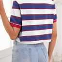 LilyCoco Womens Striped T Shirt Cotton Crop Short Sleeve Crew Neck Summer Tshirts Blue and White Medium (M)