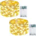 2-Pack 50 LED Fairy Lights Battery Operated with Timer, 16FT Waterproof Starry String Lights Outdoor Indoor Mini Cuttable Lights for Bedroom Wedding Birthday Christmas Parties (Warm White&Multi Color)