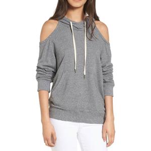 Kisscynest Womens Sweatshirts Cold Shoulder Hoodies Pullover Cut Out Tops Fall Fashion 2025 Clothes (Gray, L)