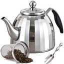 Teaknowbest Stainless Steel Tea Pot with Removable Infuser - Loose Leaf Tea Maker, Home & Kitchen Teapot - Large 67.6 oz, Stovetop Safe Teapot for Tea/Coffee, Mirror Finish (2000ml)