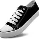 Unisex Low Top Lace Up Casual Canvas Shoes for Women and Men, Comfortable Lightweight Classic Fashion Sneakers Popular 2024, Black, Size: 9 Women/7 Men