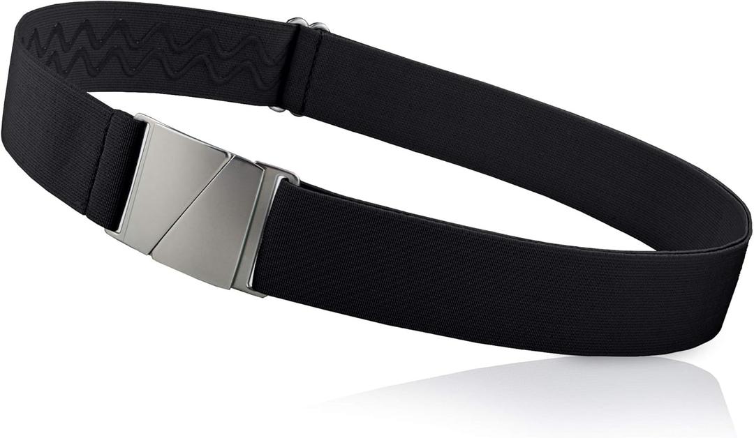 No Show Invisible Elastic Belts for Women & Men 1.5" adjustable Non Slip Fits waist upto 50 Inch. Designed in USA. (Standard, Black)
