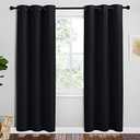 Thermal Curtains and Drapes, 2 Panels, 40 inches Wide by 62 inches Long, Black, Solid Thermal Insulated Grommet Blackout Drapery Panels for Window