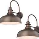 Bestshared Dusk to Dawn Gooseneck Barn Lights 16 Inch Dome Anti-Rust Farmhouse Outdoor Wall Sconce Outside Wall Mount Lighting Fixture Front Door Lantern Lamp for Patio(ORB+White,16 Dome-2Pack)