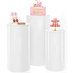 Putros Cylinder Pedestal Stands 3Pcs Clear Round Cylinder Pedestal Display Plinth Pillars for Wedding Party Decor 35.4''(L),29.5''(M),23.6''(S)