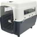 SportPet Designs Plastic Kennels Rolling Plastic Wire Door Travel Dog Crate, XXL (Cream/Gray)