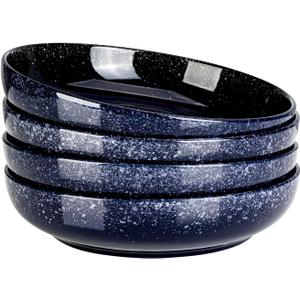 S&Q'S CERAMICS Large Serving Bowls Set of 4, 65 ounce Large Salad Bowls, 10'' Ceramic Wide Shallow Bowl Plates, Pasta Serving Dishes for Party, Entertaining, Microwave Safe(Navy Blue)