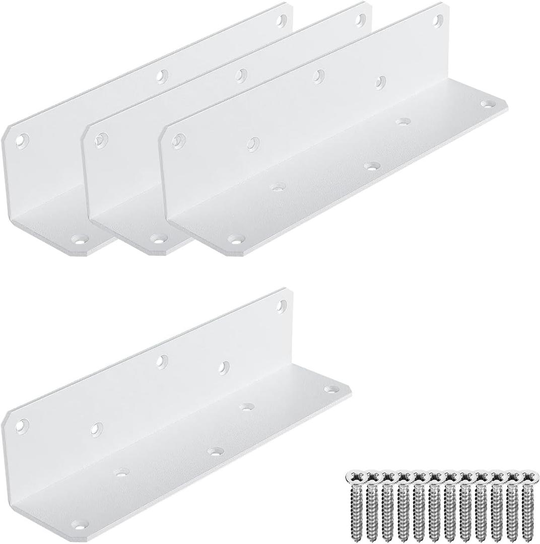 8" x 2" x 2" L Brackets Heavy Duty, Large Iron Corner Bracket Metal Joint, Thickness 3mm Including Screws, for Wooden Bookshelf Furniture Cabinet (White-4PCS)