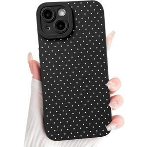 NITITOP Compatible with iPhone 15 Case Cute Aesthetic Little Polka Dots Pattern Design for Women Men Girls Soft TPU Shockproof Stylish Full Camera Protective Phone Cover - Black White