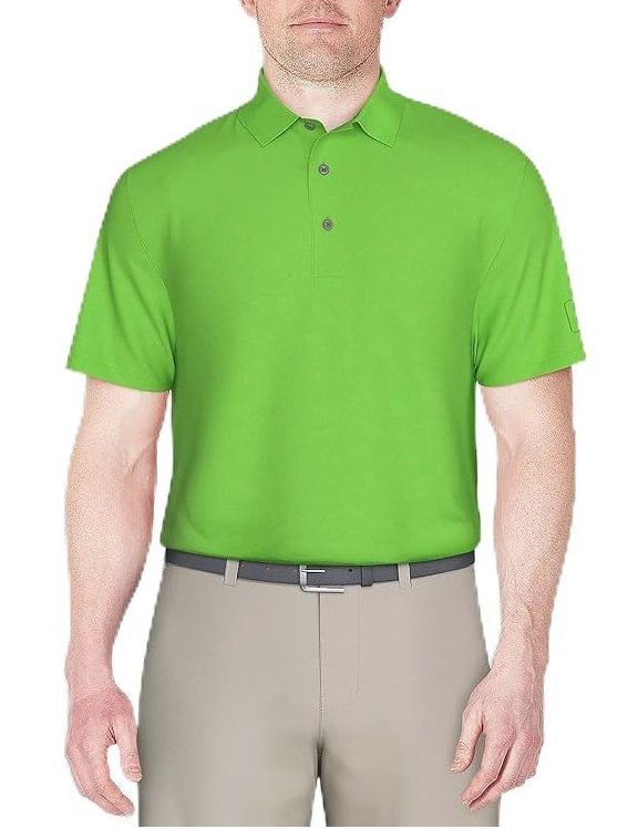 PGA Tour Men's Airflux Solid Mesh Short Sleeve Classic Golf Polo Shirt, Neon Green, XL 