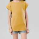 Girls Cap Sleeve T Shirts Kids Summer Crewneck Solid Tops Tees 5-14 Years (Yellow)