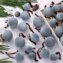 PullCrease 40 Pcs Dusty Blue Velvet Christmas Balls Flocked Christmas Tree Hanging Ornaments Neutral Shatterproof Plastic Velvet Ball for Xmas Tree Decor