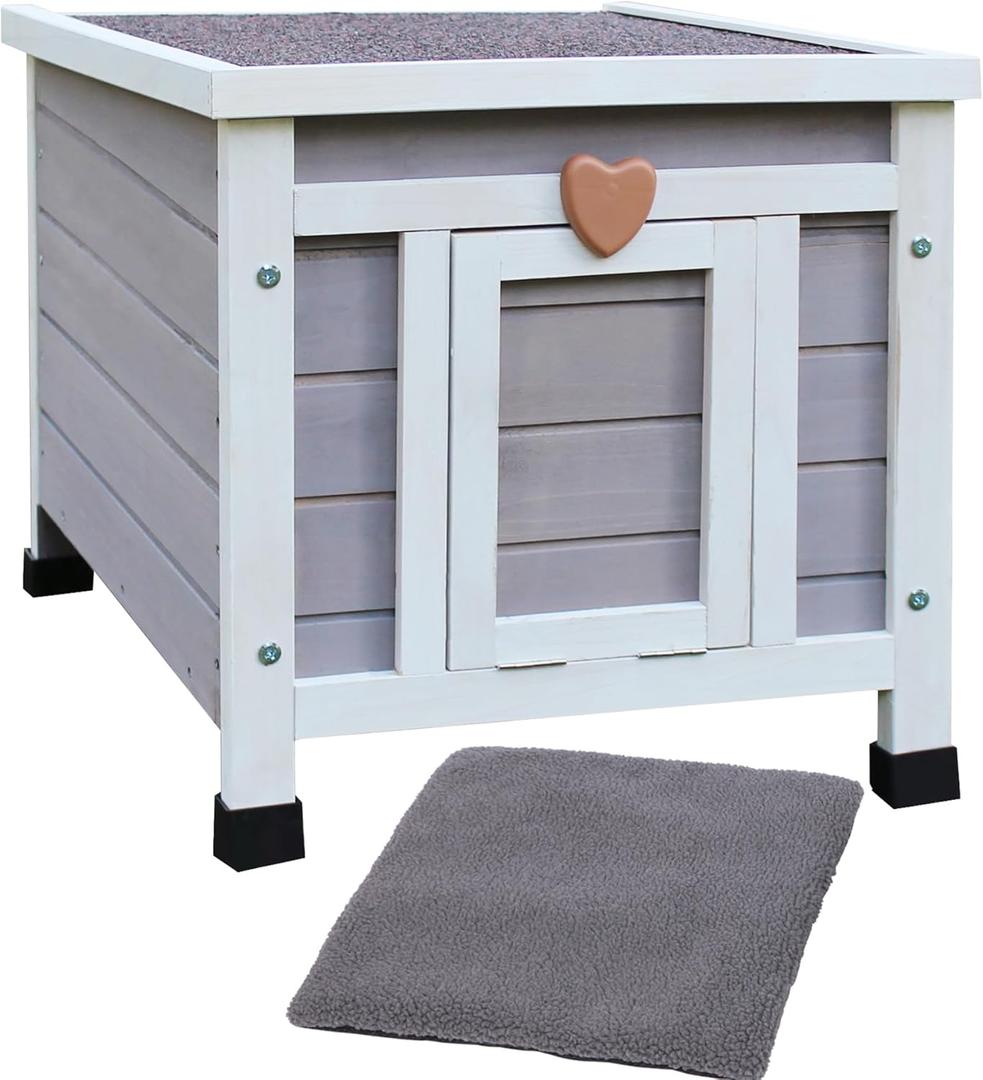 Hicaptain Feral Cat House for Outdoor, Weatherproof Cat House Outdoor, Warm Wooden Small Pet House and Habitats (Grey House + Mat) Hicaptain Feral Cat House for Outdoor, Weatherproof Cat House Outdoor, Warm Wooden Small Pet House and Habitats (Grey House + Mat)