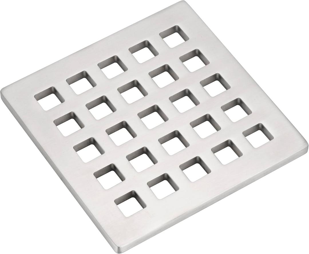 3.75 Inch Square Shower Drain Cover 5mm Thick Floor Drain Square Grille (Brushed Nickel)