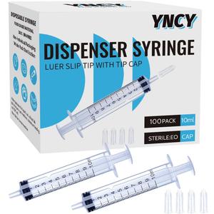 100 Pack 10ml Syringes with Cap, Luer Slip Tip, 10cc syringe Whole Pack Bulk Sterile Sealed, No Needle
