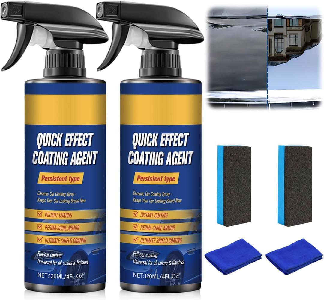 2Pcs Advanced Car Quick-Acting Coating Agent Spray, Scratch Wax Polish Waterless Wash, Quick Effective Coating Spray, Oil Film Emulsion Glass Cleaner(2 brush + 2 towels)