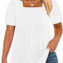 VISLILY Womens-Plus-Size-Summer-Tops Trendy Puff Short Sleeve T Shirts Cute Flowy Pleated Blouses Casual Crewneck Tunics Tee Size 2XL