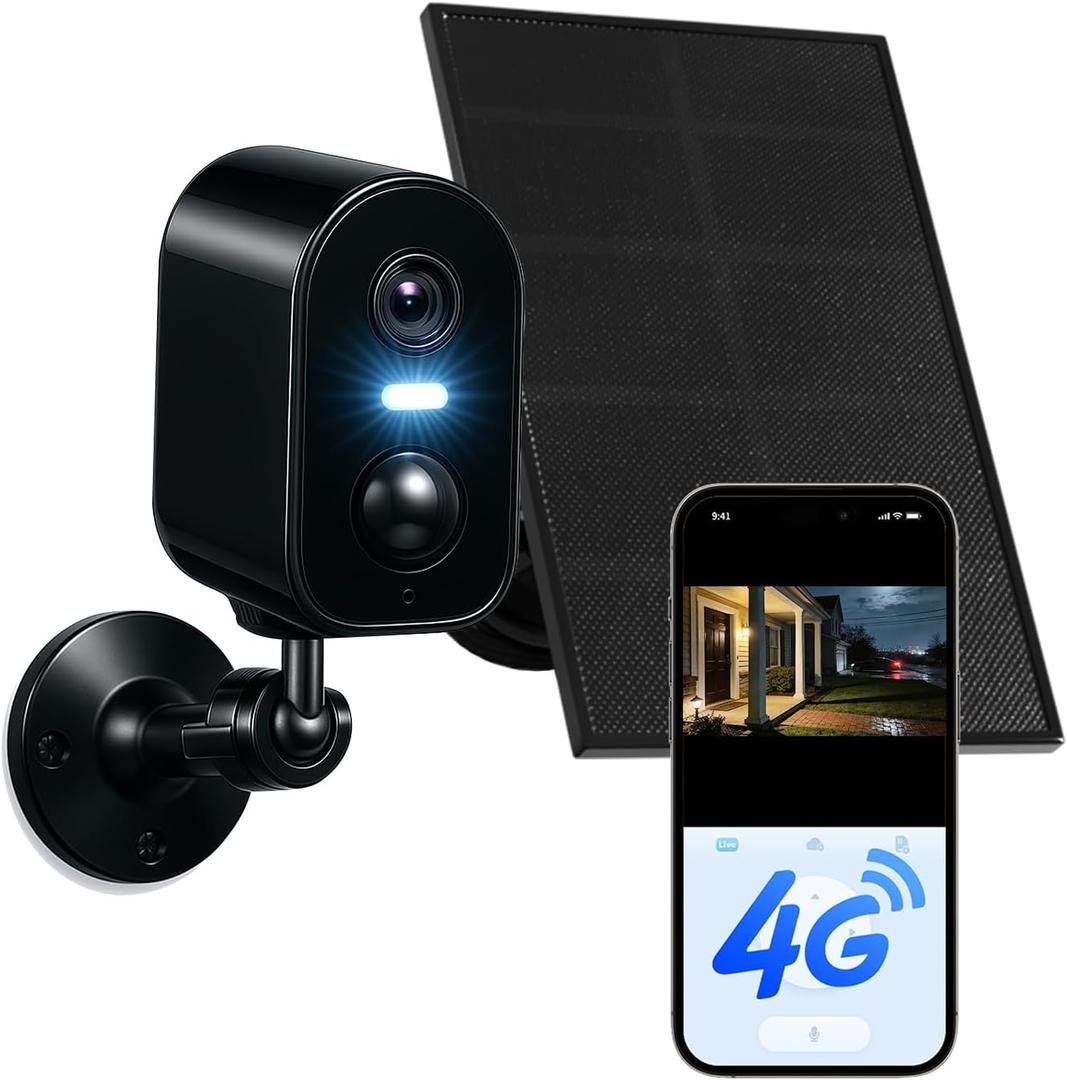 KKB No WiFi Security Camera, 4G LTE Cellular Solar Cameras Outdoor with Built-in SIM, 2K Wireless Battery Powered Camera, No Internet Needed, PIR Motion Sensor, Color Night Vision, 2-Way Audio