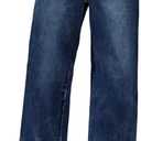 LONGYIDA Baggy Jeans for Women Y2K Stretch High Waisted Straight Wide Leg Denim Jeans Trousers, L