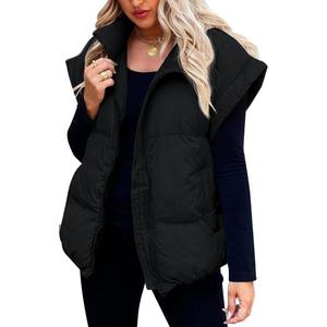 Danedvi Womens Winter Puffer Vest Sleeveless Quilted Gilet Coat Jacket with Pockets (Small, Black)