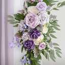 Ling's moment Wedding Arch Flowers with Sheer Drapes Kit - Artificial Purple and Gold Rose Floral Arrangements for Ceremony Backdrop, Arbor Decor, 5-Piece Set (2 Flower Stems + 3 Hanging Drapes)